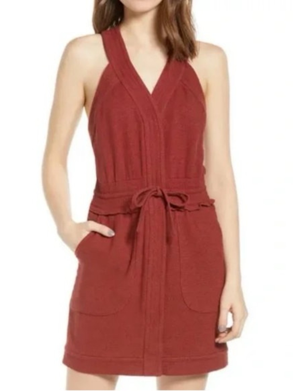 Rebecca Minkoff Burnt Henna Halter Tie-Waist Mini Dress